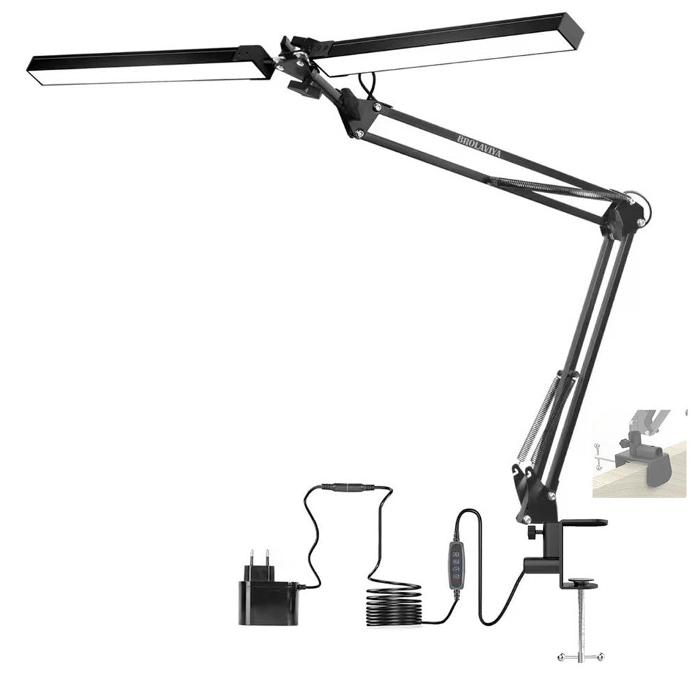 BROLAVIYA® Overhead New Double Head LED Desk Lamp Light with Metal Arm Table Lamp Stand, 3 Lighting 