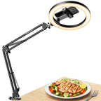 BROLAVIYA® Upgraded No Shadow Overhead Video Mobile Stand with 10 inch Selfie Ring Light, Metal Arm,