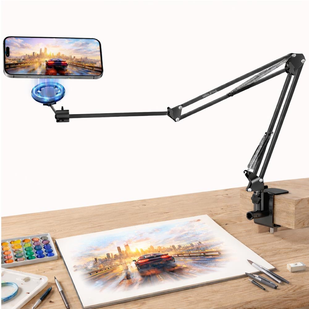 BROLAVIYA® Overhead Video Mobile Stand, New Magnetic Bracket with Extra Long Arm, 1/4" Head 2 Way Ba