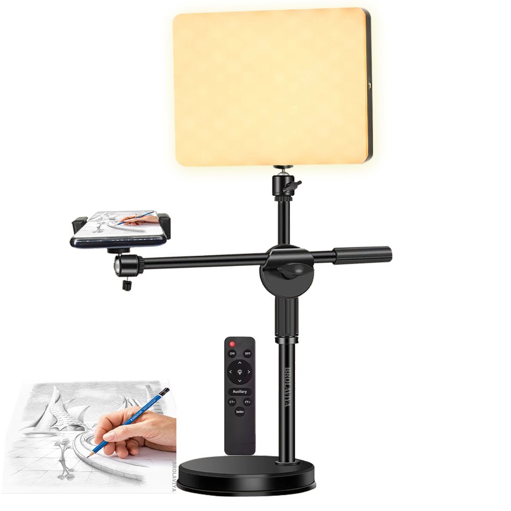 BROLAVIYA® Overhead Video Floor Stand with Full Screen Fill 11 inch LED Video Light with Remote, Met