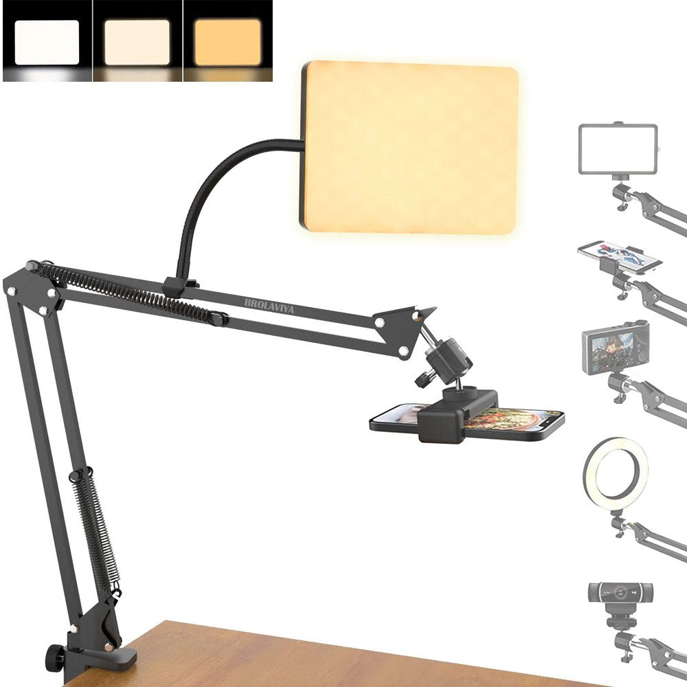 BROLAVIYA® Overhead Video Mobile Stand with 11 Inch Video LED Light 2700 to 5500k, Metal Arm, 1/4" B