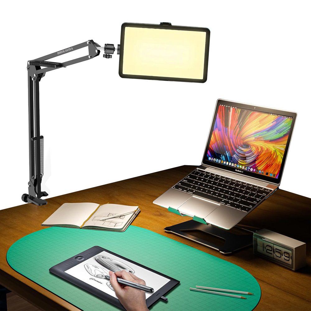 BROLAVIYA® 8 Inch Video LED Desk Light 2700 to 5500k, Metal Flexible Arm, 1/4" Ball Head 3 Lighting 
