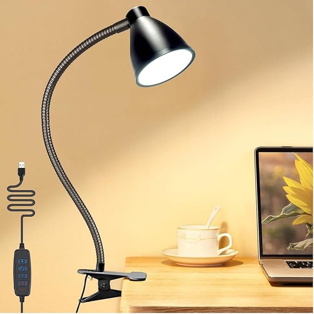 BROLAVIYA® 10W LED Reading Desk Light Lamp with USB Powered, 38 LEDs, Gooseneck Clip Metal Body, 3 C