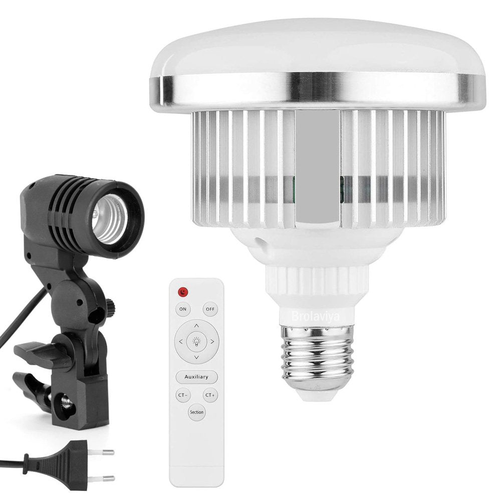 BROLAVIYA® 60W LED Photography Light Bulb with E27 Mount, Remote Control, Bi-Color 3000K-6000K, Dimm