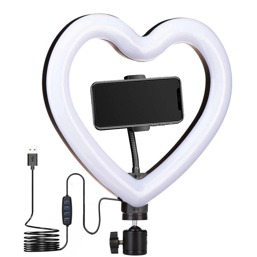 BROLAVIYA® Heart-Shaped LED 26cm Ring Light Dimmable Cold Warm Makeup Photography Video Live Stream 