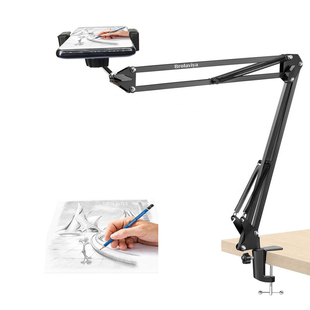BROLAVIYA® Overhead Video Tabletop Stand Phone Holder, Metal Long Lazy Arm and Bracket for All Mobil