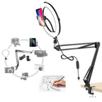 BROLAVIYA® Overhead Video Mobile Stand with 10 inch Ring Light, Metal Arm, 1/4" Male Adaptor for Cam