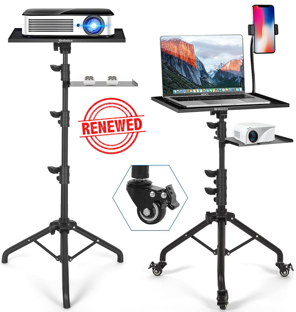 (Renewed) BROLAVIYA® Projector Tripod Stand On Wheels with Tray, Laptop / Mobile Stand, 180 Degree A