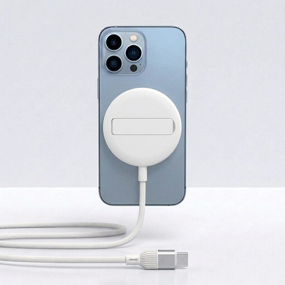 BROLAVIYA® 15W Wireless Charger with Pop-Up Stand for iPhone 17/16/15/13/12/11 Series, Qi-Certified, Type C Cable, White