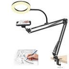 BROLAVIYA® Overhead Video Stand with 6-inch Ring Light, Metal Arm Body, 1/4" Ball Head for Camera, Webcam With Bracket For Mobile, Overhead Video, Desktop, Bedroom, Office