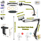 BROLAVIYA® Overhead Video Stand with 6-inch Ring Light, Metal Arm Body, 1/4" Ball Head for Camera, Webcam With Bracket For Mobile, Overhead Video, Desktop, Bedroom, Office