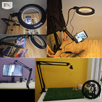 BROLAVIYA® Overhead Video Stand with 6-inch Ring Light, Metal Arm Body, 1/4" Ball Head for Camera, Webcam With Bracket For Mobile, Overhead Video, Desktop, Bedroom, Office