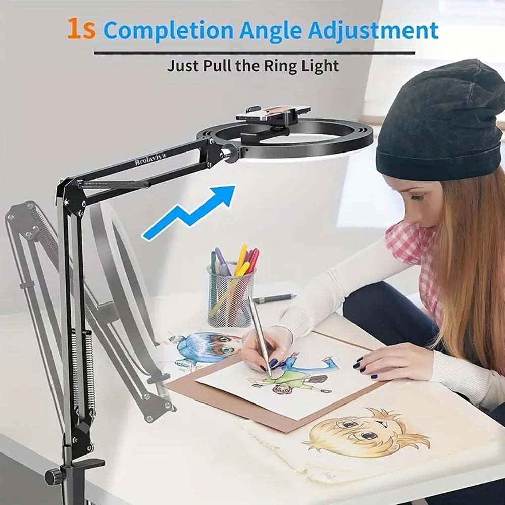 BROLAVIYA® Upgraded No Shadow Overhead Video Mobile Stand with 10 inch Selfie Ring Light,  - Image 9