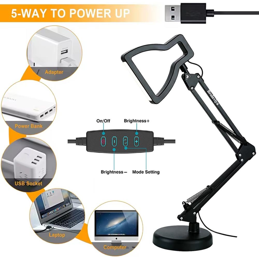 BROLAVIYA® Heavy Base Tabletop LED Desk Lamp Light with Metal Arm Table Lamp Stand, 3 Ligh - Image 8