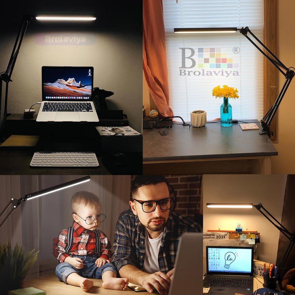 BROLAVIYA® Overhead LED Desk Lamp Light with Metal Arm Table Lamp Stand, 3 Lighting Modes  - Image 6