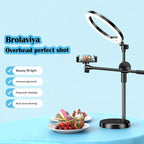 BROLAVIYA® Overhead Video Floor Stand with 10 Inch Ring Light, Metal Arm, 1/4" Ball Head f - Image 6