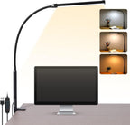 BROLAVIYA® Overhead Flexible LED Long Desk Lamp Light with Clamp, 3 Modes, 10 Brightness, Eye-Caring, Long Flexible Gooseneck For Home, Office, Desktop, Bedroom, Reading Black