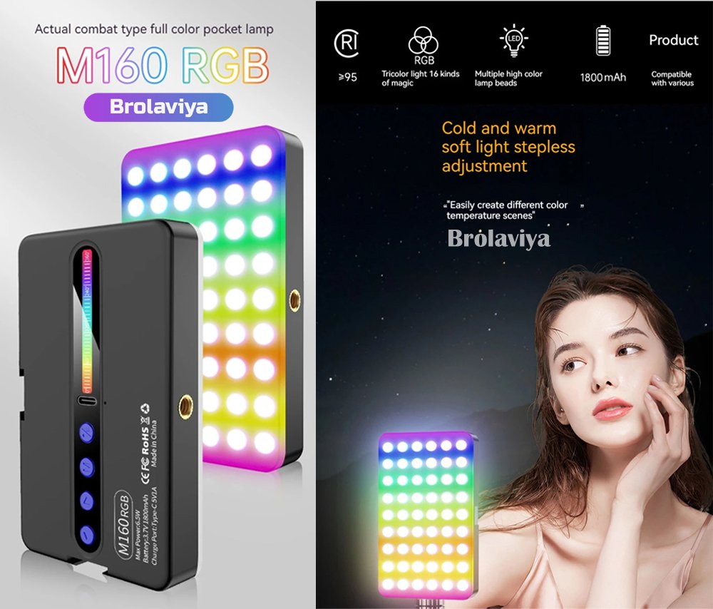 BROLAVIYA® LED Video Camera Full Color RGB Lights,1800mAh Rechargeable, Dimmable with 3 Co - Image 9
