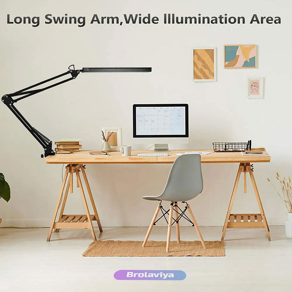 (Renewed) BROLAVIYA® Overhead LED Desk Lamp Light with Metal Arm Table Lamp Stand, 3 Lighting Modes For Home, Office, Desktop, Bedroom, Reading