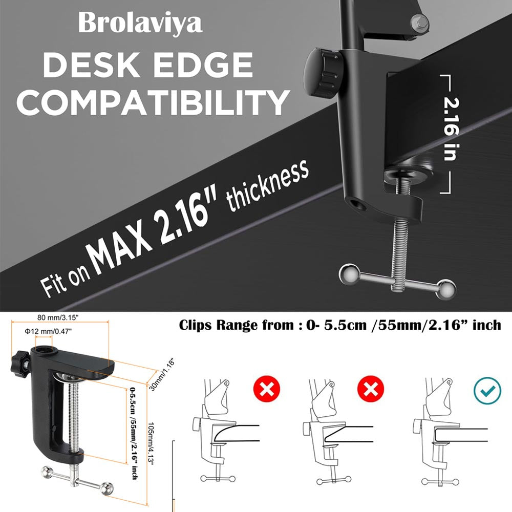 BROLAVIYA® Ovehead Magnetic Phone Holder with Adjustable Clamp Arm | Hands-Free Bed, Desk & Table Mount | 360° Rotation | Strong Magnet Compatible with iPhone and Smartphones for Home, Office
