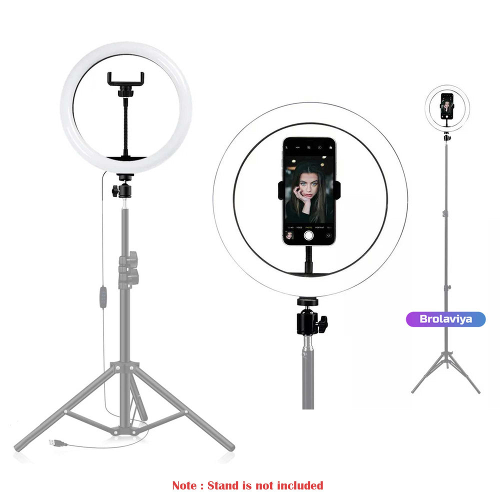 (Renewed) BROLAVIYA® 10 Inch LED Ring Light, 3 Level Brightness Dimmable with Flexible Wire, 360 Knob and Mobile Bracket
