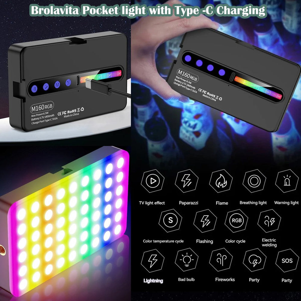 BROLAVIYA® LED Video Camera Full Color RGB Lights,1800mAh Rechargeable, Dimmable with 3 Co - Image 10