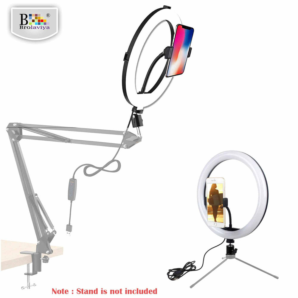 (Renewed) BROLAVIYA® 10 Inch LED Ring Light, 3 Level Brightness Dimmable with Flexible Wire, 360 Knob and Mobile Bracket