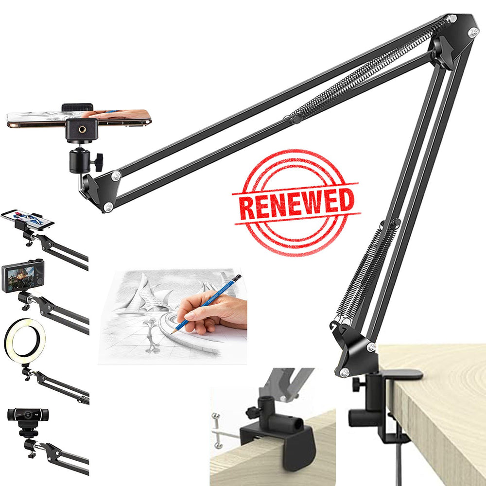 (Renewed) BROLAVIYA® Overhead Video Mobile Stand, New Extra Long Arm, Large 2 Way Base Clamp, 1/4″ B