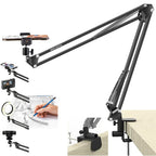 BROLAVIYA® Overhead Video Mobile Stand, New Extra Long Arm, Large 2 Way Base Clamp, 1/4" Ball Head F