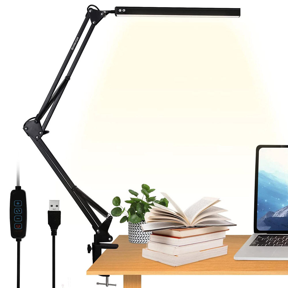 BROLAVIYA® Overhead LED Desk Lamp Light with Metal Arm Table Lamp Stand, 3 Lighting Modes For Home, Office, Desktop, Bedroom, Reading