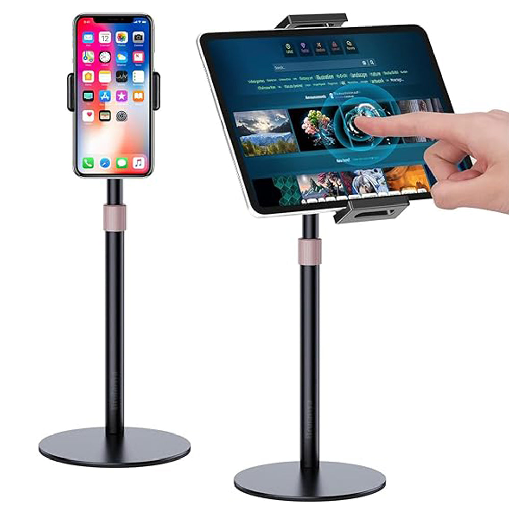 BROLAVIYA® Metal Body Premium Tablet and Mobile Stand, Adjustable Height with 360 Rotatable, Compatible with iPad Pro 12.9, 10.9, 10.2, Air Mini 4 3 2, Nexus, Kindle, Xiaomi, E-Reader, 4-13 inch, Black