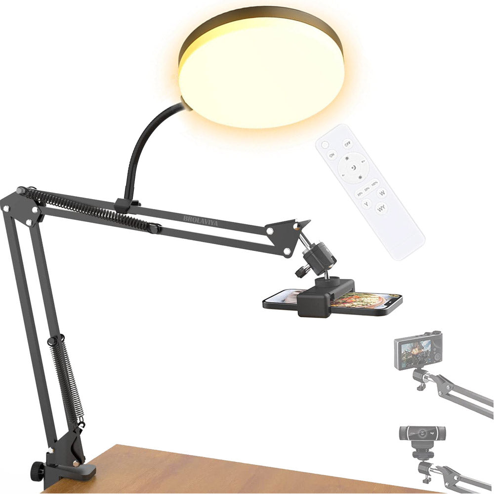 BROLAVIYA® Overhead Video Mobile Stand with Full Screen Fill 10 inch Ring Light with Remote Control, Metal Arm, 1/4" Ball Head for Camera, Gopro with Mobile Bracket and Flexible Clip Arm
