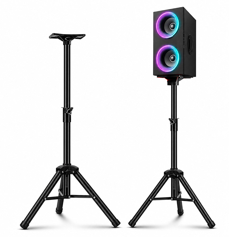 BROLAVIYA® Universal Speaker Stand, Height Adjustable Tripod Speaker Stands with Mounting Plate, Heavy Duty Metal for PA Speakers, Studio Monitors, DJ Equipment, Home Theater & Events