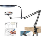 BROLAVIYA® No Shadow Overhead Video Mobile Stand, Extra Long Metal Arm, 10 inch Selfie Ring Light, Flexible Wire, 2-Way Base Clip, 1/4" Head for Camera, GoPro, for Desktop, Bedroom, Office