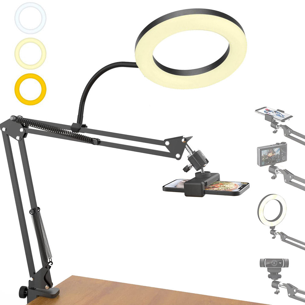 BROLAVIYA® Overhead Video Mobile Stand with 10 Inch Ring Light, Metal Arm, 1/4" Ball Head for Camera, Gopro with Mobile Bracket and Flexible Clip Arm