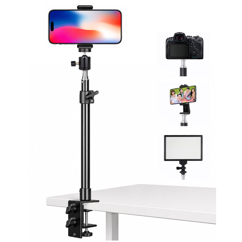 BROLAVIYA® Desk Stand with 1/4″ Screw Mount, Adjustable Desktop Mount for Mobile, Ring Light, Camera, Webcam & LED Video Light, 360° Ball Head, Metal Table Clamp Stand for Live Streaming & Recording