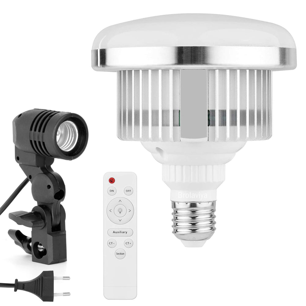 BROLAVIYA® 60W LED Photography Light Bulb with E27 Mount, Remote Control, Bi-Color 3000K-6000K, Dimmable for Studio Photography