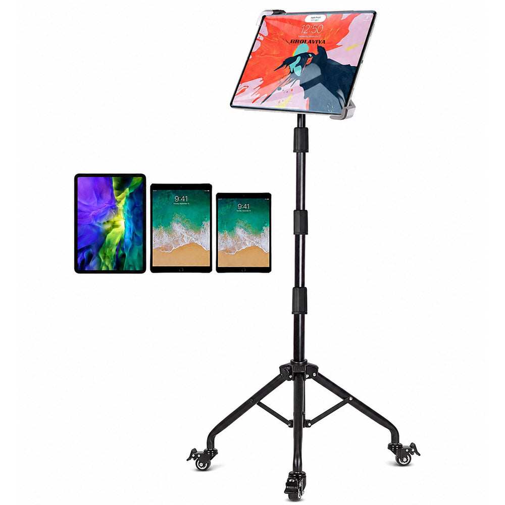 BROLAVIYA® Tablet Tripod Floor Stand with Wheels and Adjustable Gooseneck Mount for Home, Office, Stage for All 9.5~14.5 Diagonal inches Large Display Devices iPad, iPad Pro, Galaxy Tab, Surface Pro