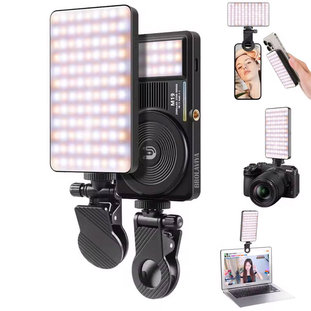 BROLAVIYA® Two-Sided Selfie Light 129 Beams 2000mAh CRI 96+ Rechargeable Cell Phone Fill Light Dimmable with Magnet Features for Smartphone Portable Clip for Video, Photography, Pocket Traveling