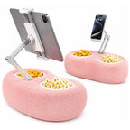 BROLAVIYA® Plush Tablet Holder Pillow with Adjustable Phone & Tablet Stand, Hands-Free Lap Desk with Dual Snack Bowls, Soft Portable Holder for Bed, Couch & Travel, Fits 4.7″–12.9″ Devices