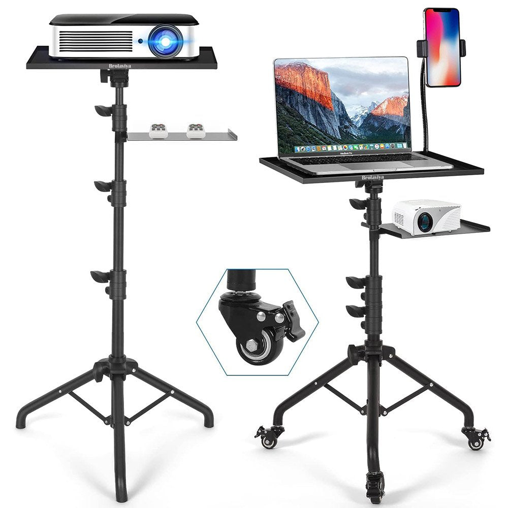 BROLAVIYA® Projector Tripod Stand On Wheels with Tray, Laptop / Mobile Stand, 180 Degree Angles, Per