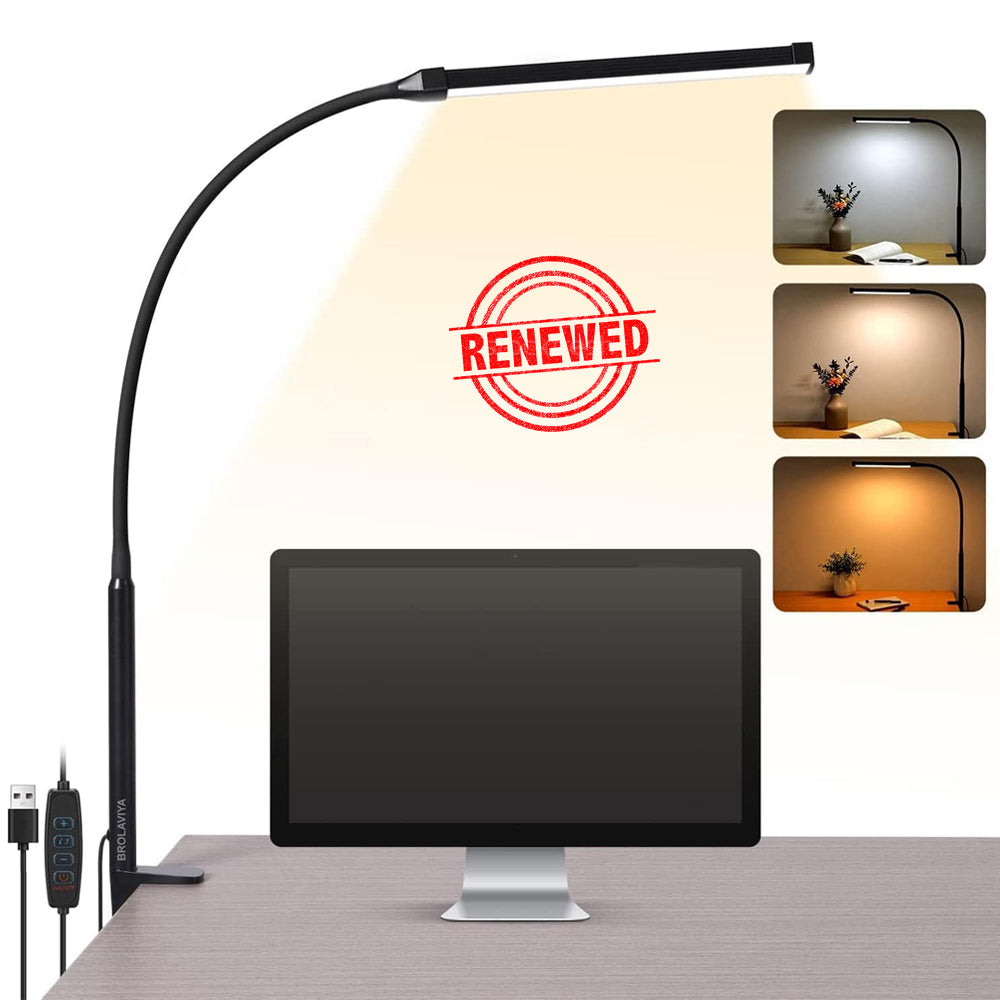 (Renewed) BROLAVIYA® Overhead Flexible LED Long Desk Lamp Light with Clamp, 3 Modes, 10 Brightness, Eye-Caring, Long Flexible Gooseneck For Home, Office, Desktop, Bedroom, Reading Black