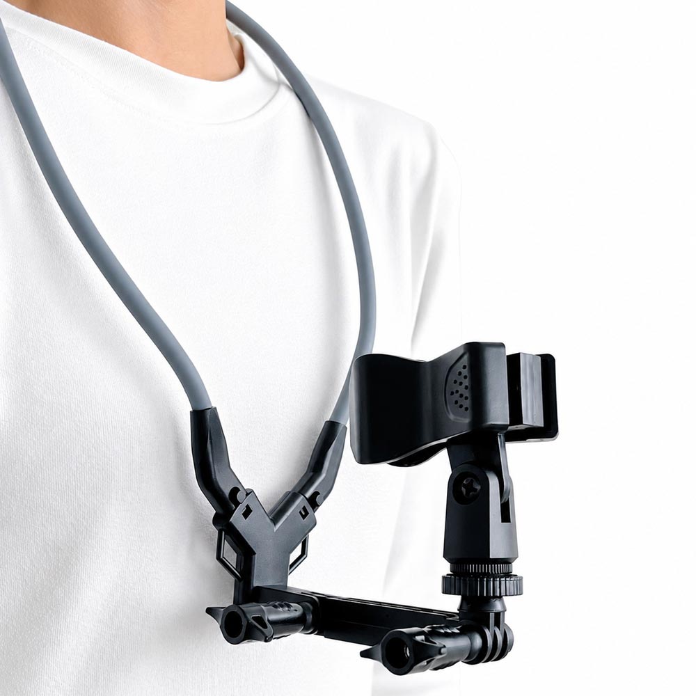 BROLAVIYA® Silicone Neck Clip Holder Mount, Hands-Free Wearable Neck Stand with Adjustable Clamp, Universal Chest Mount with 1/4 Head for Vlogging, Recording, Live Streaming, Reading, DIY & Travel
