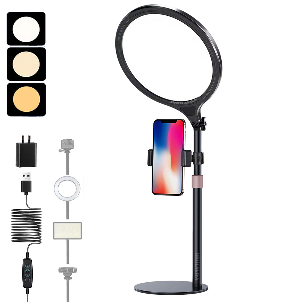 BROLAVIYA® Full Screen Fill Slab Key Light Stand with Mobile Phone Holder, 1/4" Head Compatible with Camera, Webcam, Gopro for Photography, Video, YouTube, Reels, Desktop, Bedroom, Office