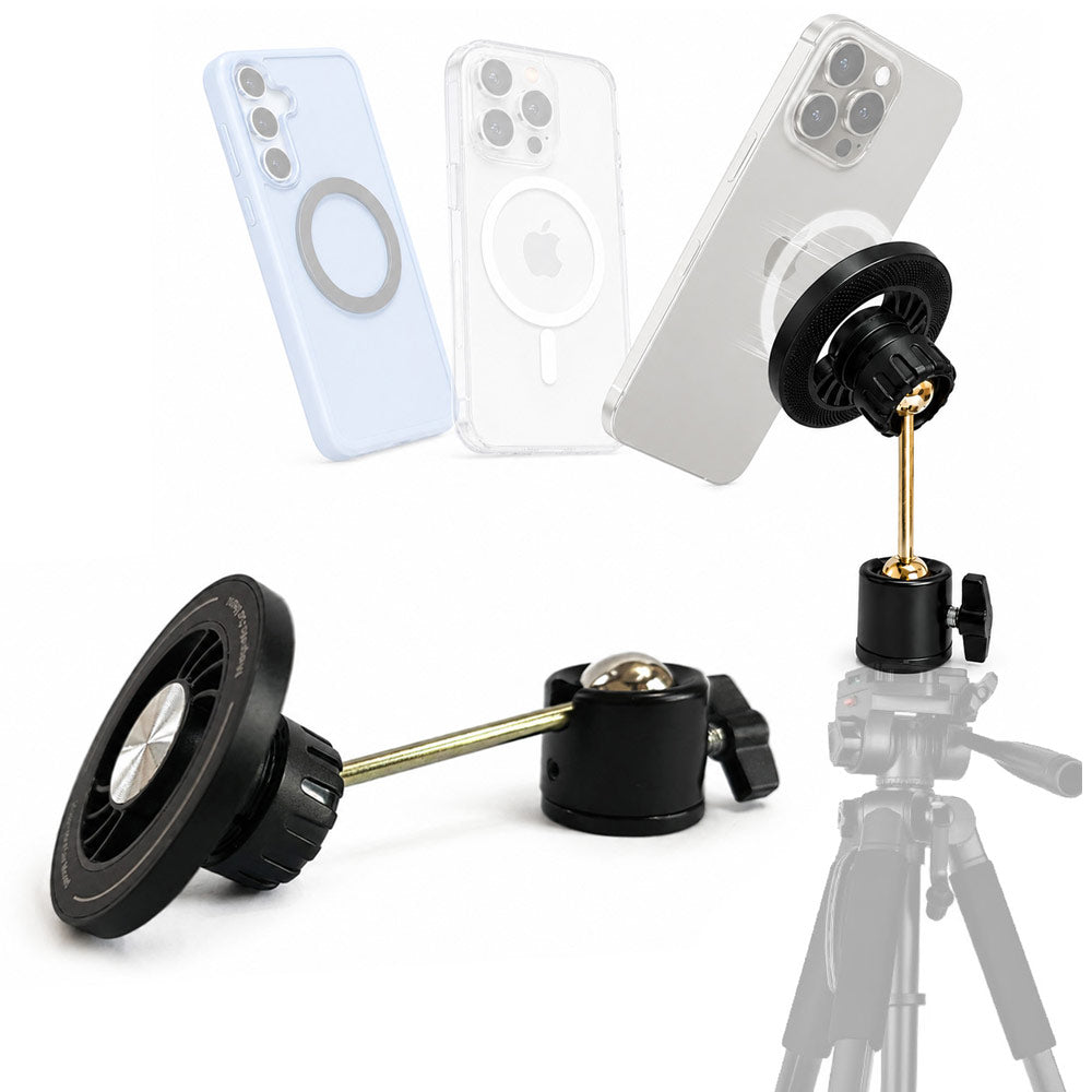 BROLAVIYA® Magnetic Phone Holder with 1/4″ Interface Thread, Adjustable Ball Head, MagSafe Compatible Tripod Adapter, 360° Rotation, for Tripods, Monopod & Camera and Ring Light Accessories