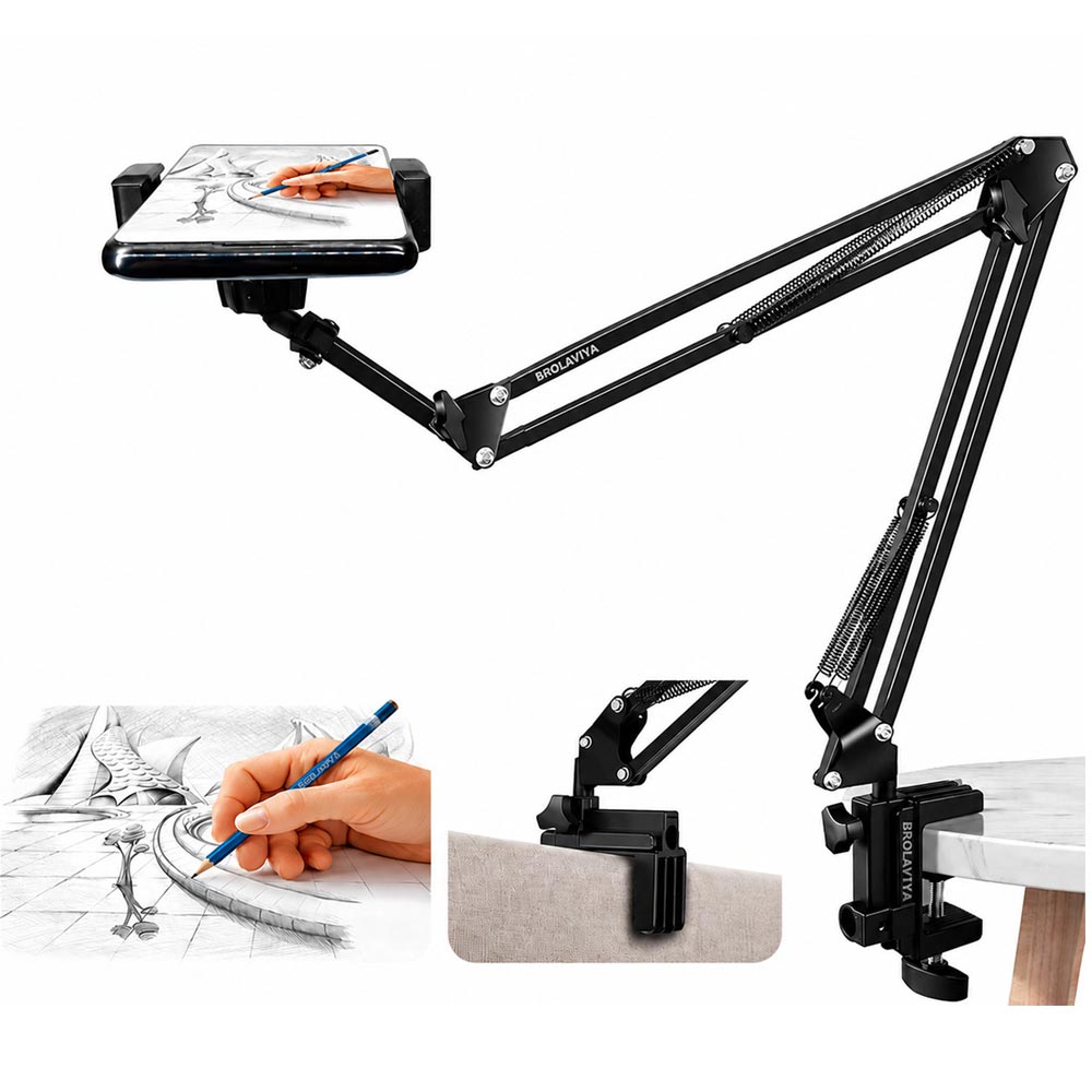 Brolaviya® Phone Holder for Bed & Desk, Adjustable Overhead Phone Mount with 360° Rotation, Multi-Angle Suspension Arm Stand, Hands-Free Mobile Holder for Video Recording, Drawing, Cooking, Reading & Live Streaming