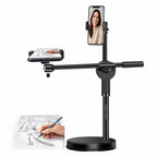 BROLAVIYA® Multi-Function Desktop Dual Phone Stand with Overhead Camera Mount, 360° Rotating Adjustable Arm, Height Adjustable Mobile Holder for YouTube, Reels, TikTok Video Recording, Online Classes, Cooking, Drawing, Live Streaming & Content Creation