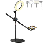 BROLAVIYA® Overhead Video Floor Stand with 6 inch Ring Light, Premium Metal Body, 1/4" Head for Webc