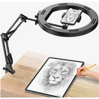 BROLAVIYA® No Shadow Overhead Video Mobile Stand with Extra Long Metal Arm, 12 Inch Large Selfie Rin