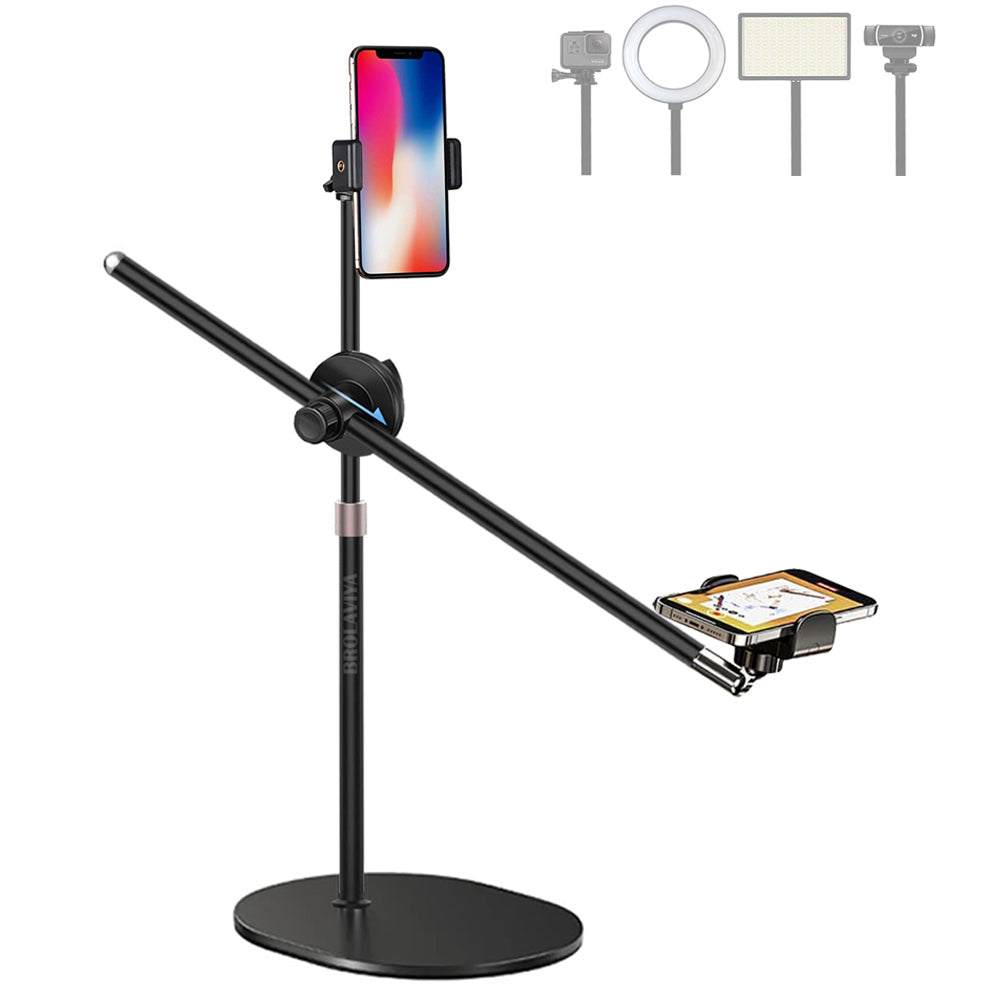 BROLAVIYA® Overhead Video Floor Stand, Premium Metal Body, 1/4" Head For Webcam, Gopro, 360° Rotation with Mobile Bracket For YouTube, Desktop, Bedroom, Cooking and Recording